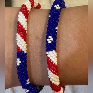 A Handmade Patriotic Red White Blue Beaded Bracelet